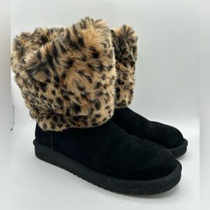Koolaburra by UGG Dezi Short Cheetah Boots Black Size 8 Suede Womens Faux Fur